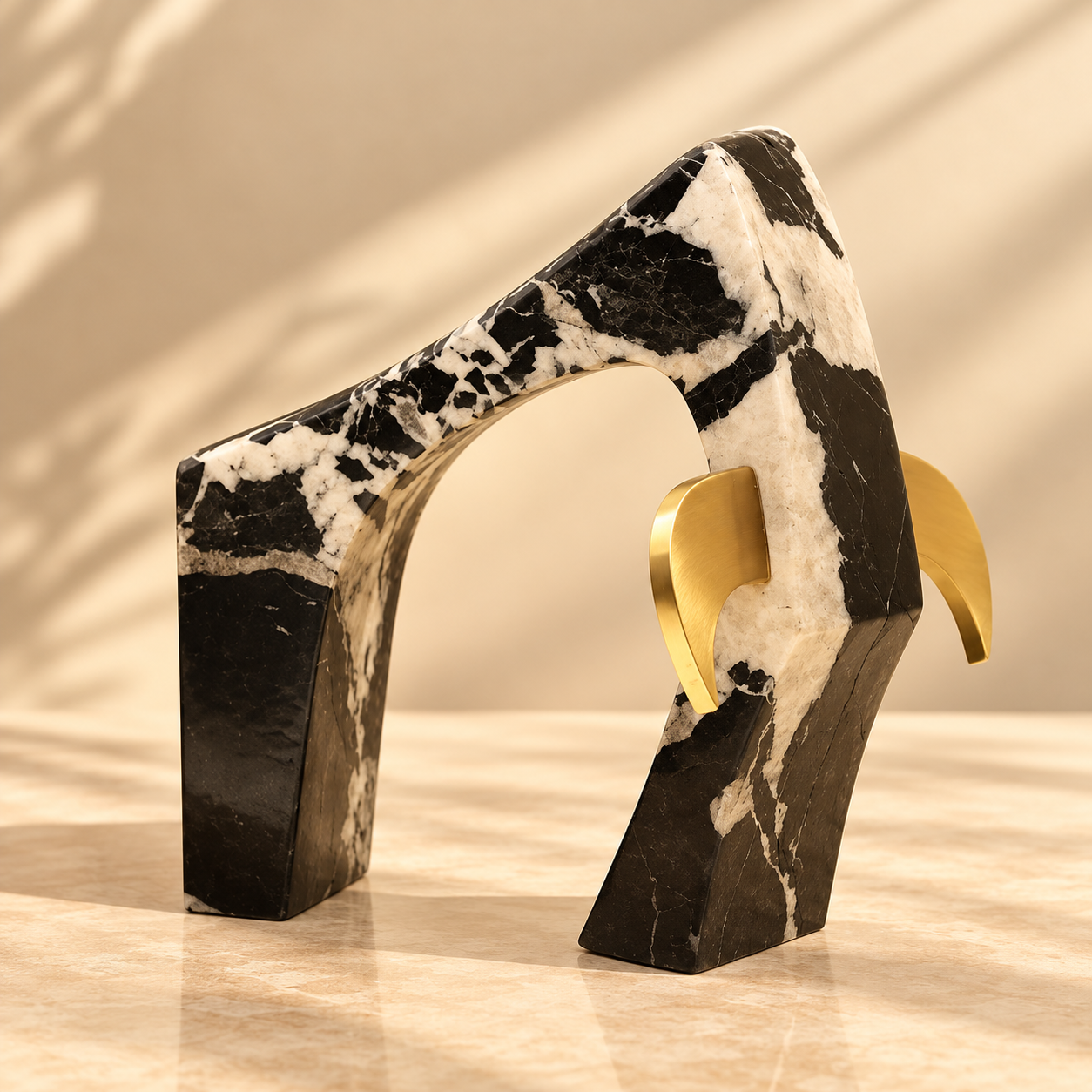 Black and Gold Stone Arch Sculpture with Gold-Tone Accent