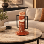 Rouge Marble Cylinder Vase with Metal Frame