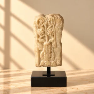 Carved Floral Relief Plaque on Black Stand