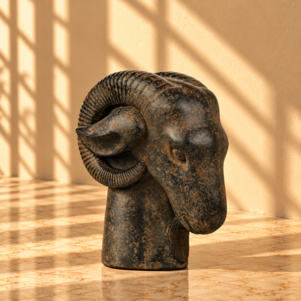 Charcoal Ram Head Bust Sculpture