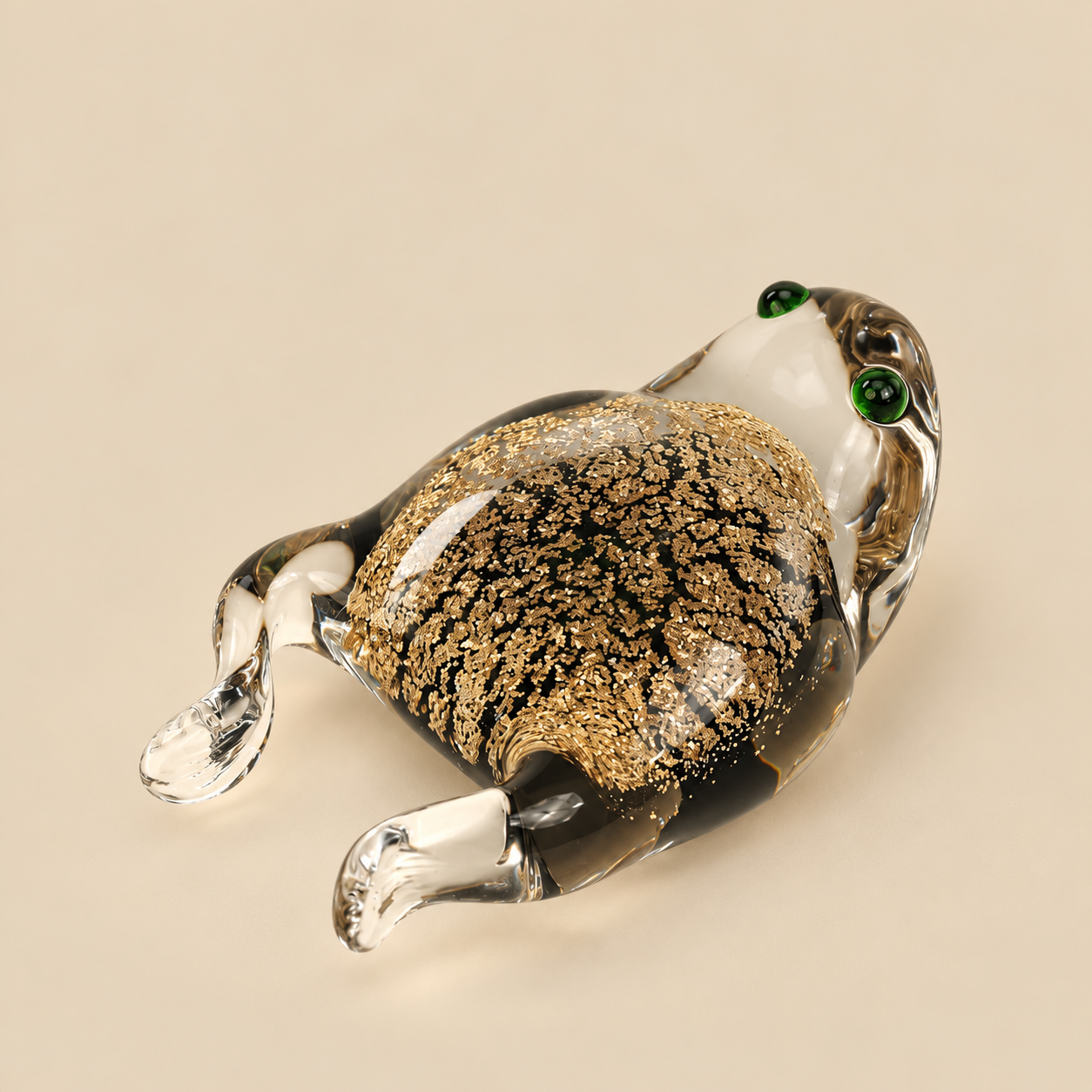 Handmade Glass Frog Figurine with Gold Fleck