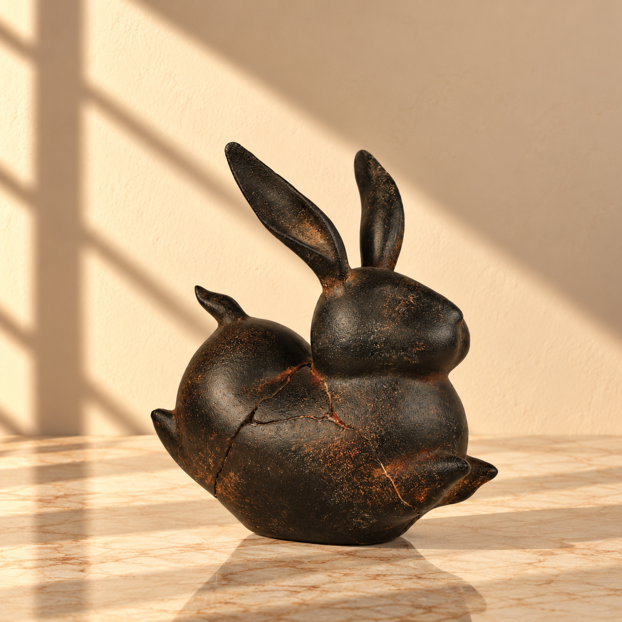 Crackle-Finish Bronze Rabbit Sculpture