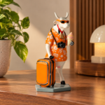 Hand-Painted Traveller Bull Figurine with Suitcase