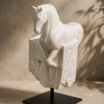 White Abstract Horse Sculpture on Black Stand