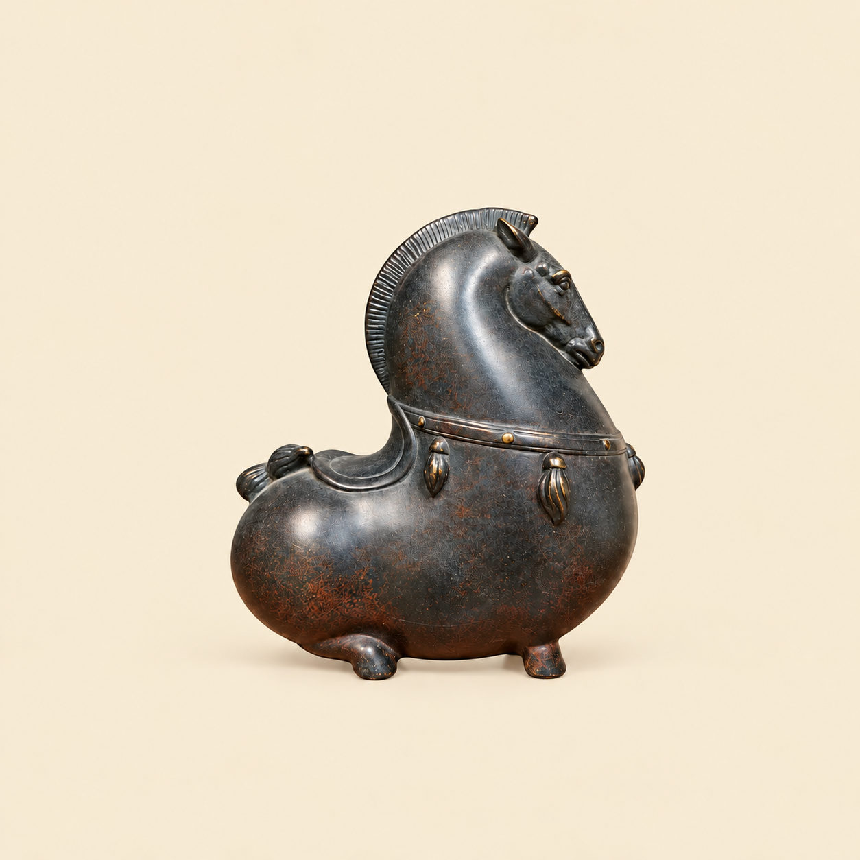 Abstract Bronze-Black Horse Sculpture