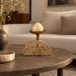 Dome Stone Resin Candle Holder with Gold-Tone Dish