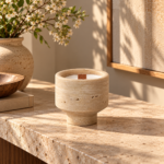 Beige Natural Stone Footed Scented Candle