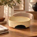 Cream Ceramic Bowl with Black Graphic Detail