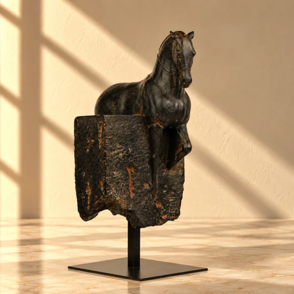 Dark Bronze Horse Relief Sculpture on Stand