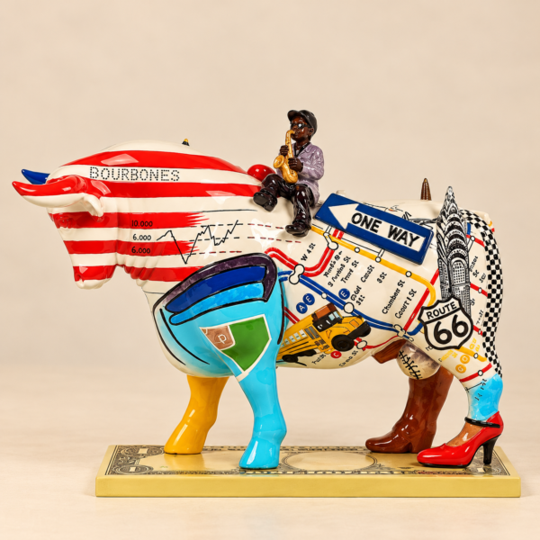 Hand-Painted Stars and Stripes Cow Statue