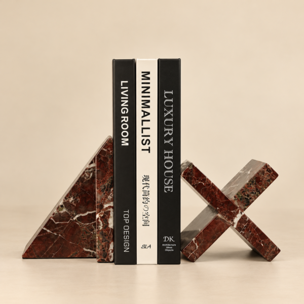 Rosso Marble Cone and Cross Bookend Set