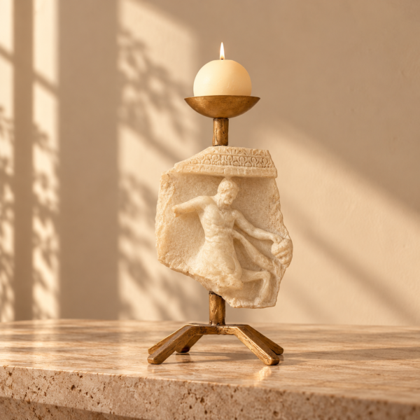 Ivory Stone Resin Fragment Candle Holder with Gold-Tone Legs