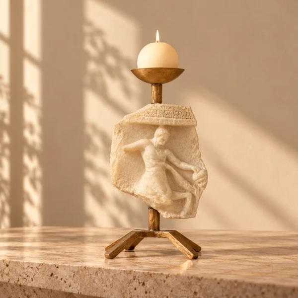 Ivory Stone Resin Fragment Candle Holder with Gold-Tone Legs