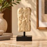 Carved Floral Relief Plaque on Black Stand