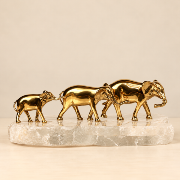 Gold-Tone Elephant Family on Clear Crystal Base