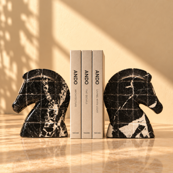Black and White Marble Horse Head Bookends