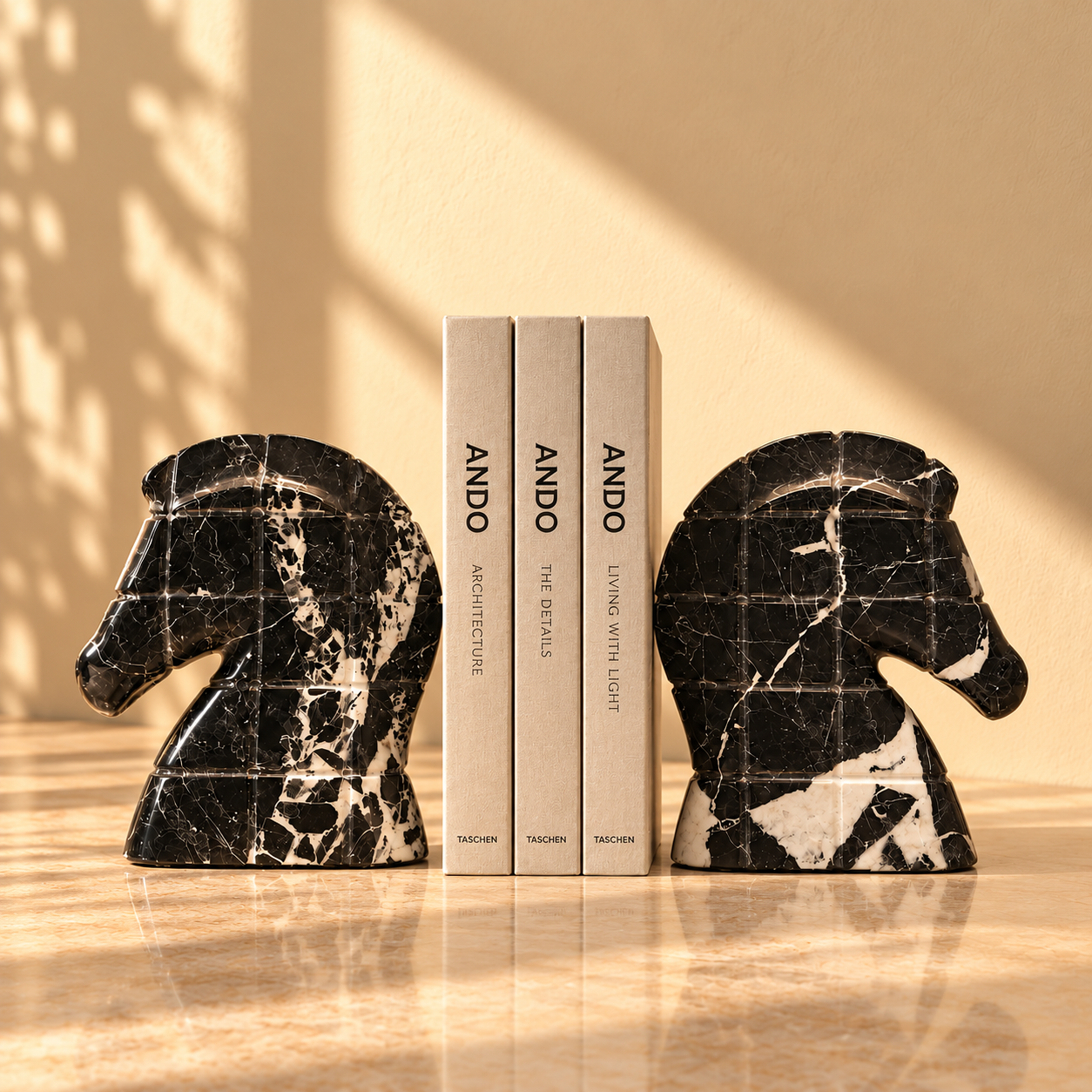 Black and White Marble Horse Head Bookends