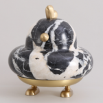 Natural Stone and Gold-Tone Copper Lidded Jar