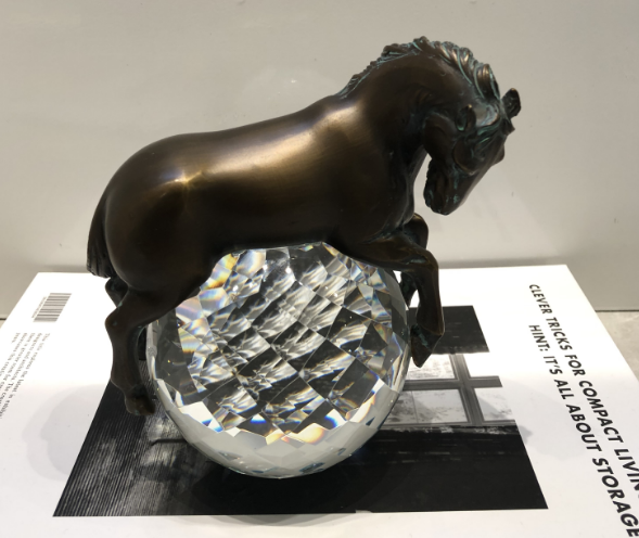 Black Horse Sculpture on Crystal Sphere