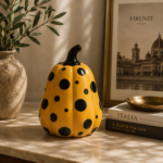 Yellow Polka Dot Pumpkin Sculpture