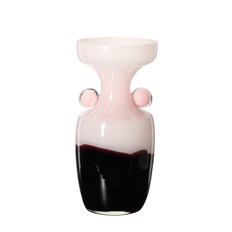 Pink and Plum Handmade Glass Vase with Ball Handles