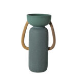 Two-Tone Ceramic Vase with Wooden Handles