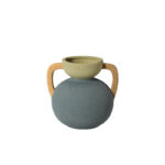 Two-Tone Ceramic Vase with Wooden Handles