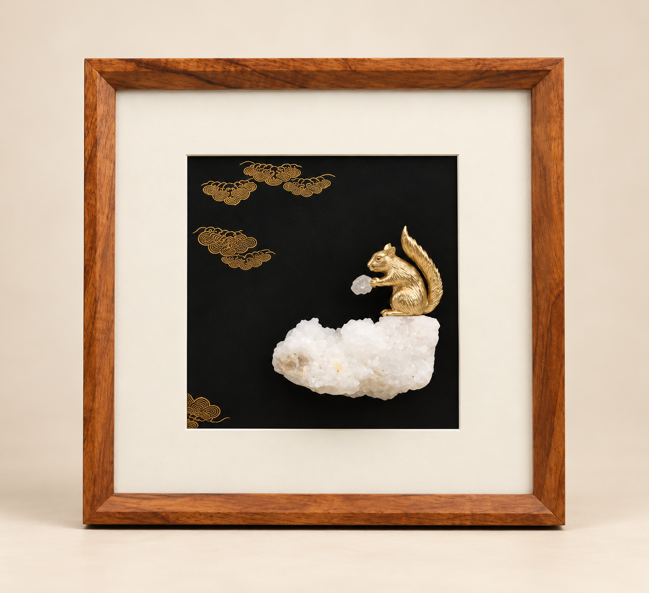 Framed gold-tone copper and crystal textured wall art
