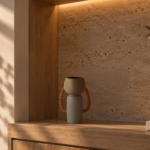 Two-Tone Ceramic Vase with Wooden Handles
