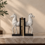 White Horse Bookends Pair on Black Base