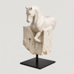White Abstract Horse Sculpture on Black Stand