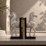 White Horse Bookends Pair on Black Base