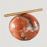 Red Agate Sphere Sculpture with Gold-Tone Bar