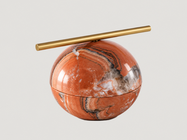 Red Agate Sphere Sculpture with Gold-Tone Bar