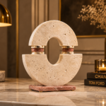 Travertine Ring Sculpture with Rose Accent