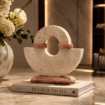 Travertine Ring Sculpture with Rose Accent