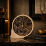 Round Brown Marble Table Clock