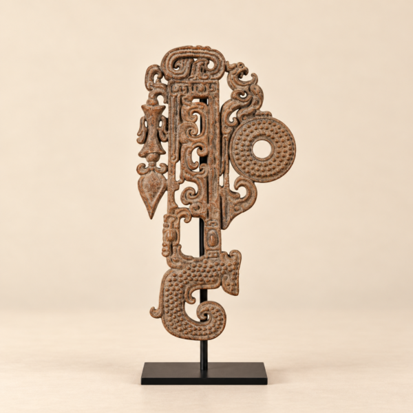 Archaic Scroll Stone Resin Sculpture on Stand