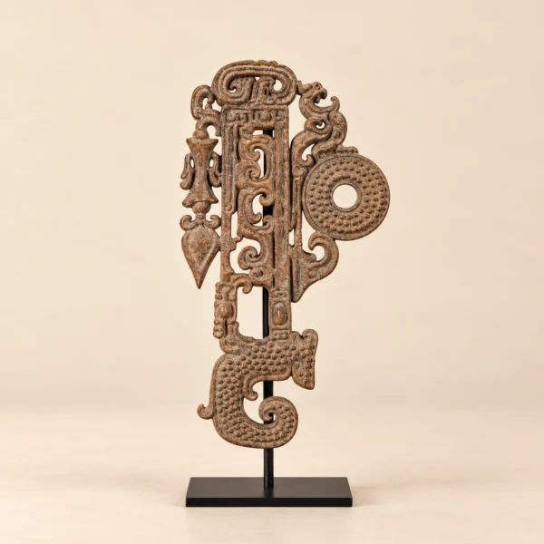 Archaic Scroll Stone Resin Sculpture on Stand