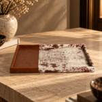 Wood and Cowhide Leather Decorative Tray