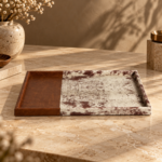 Wood and Cowhide Leather Decorative Tray