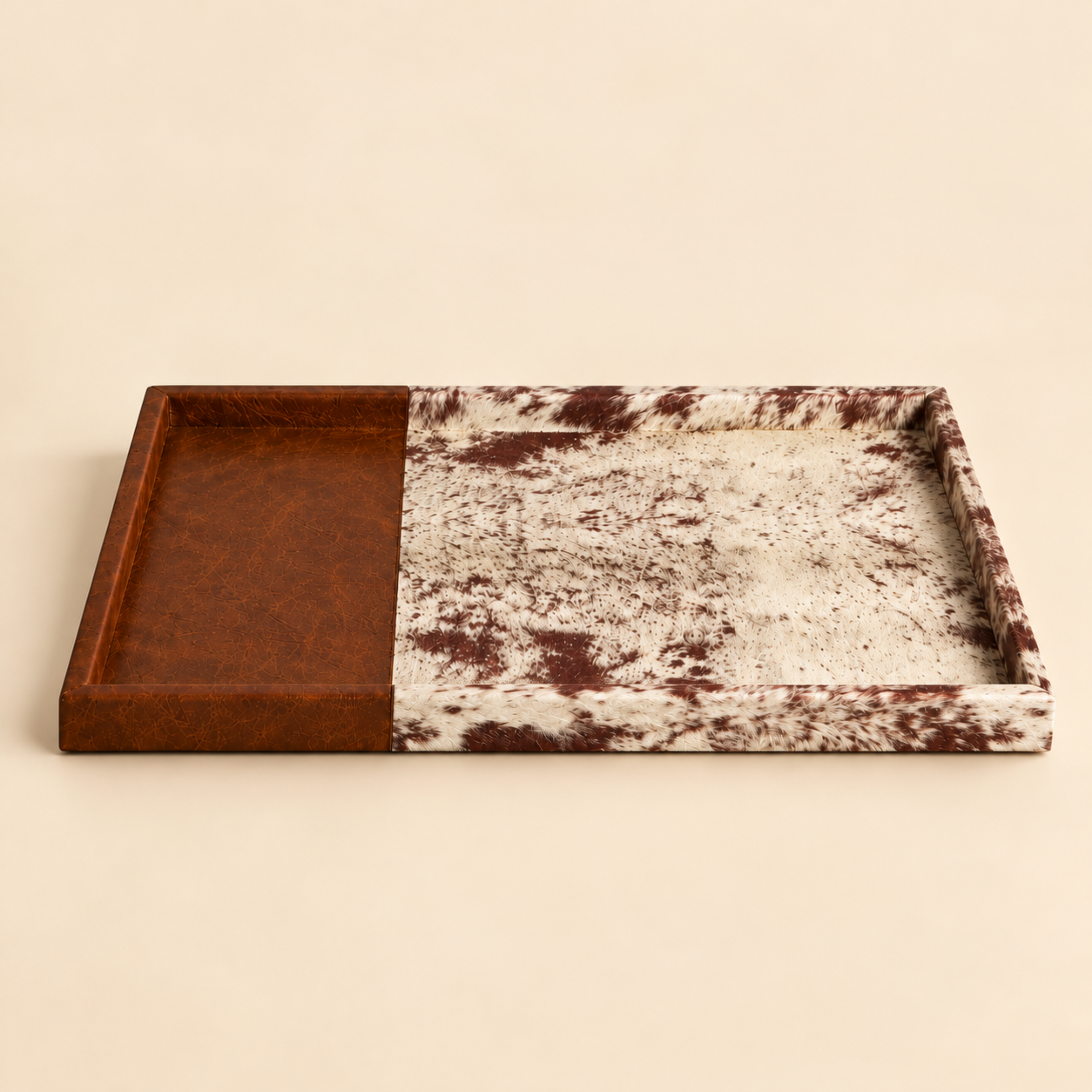 Wood and Cowhide Leather Decorative Tray