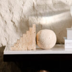 Beige Marble Sphere and Staircase Bookend Set
