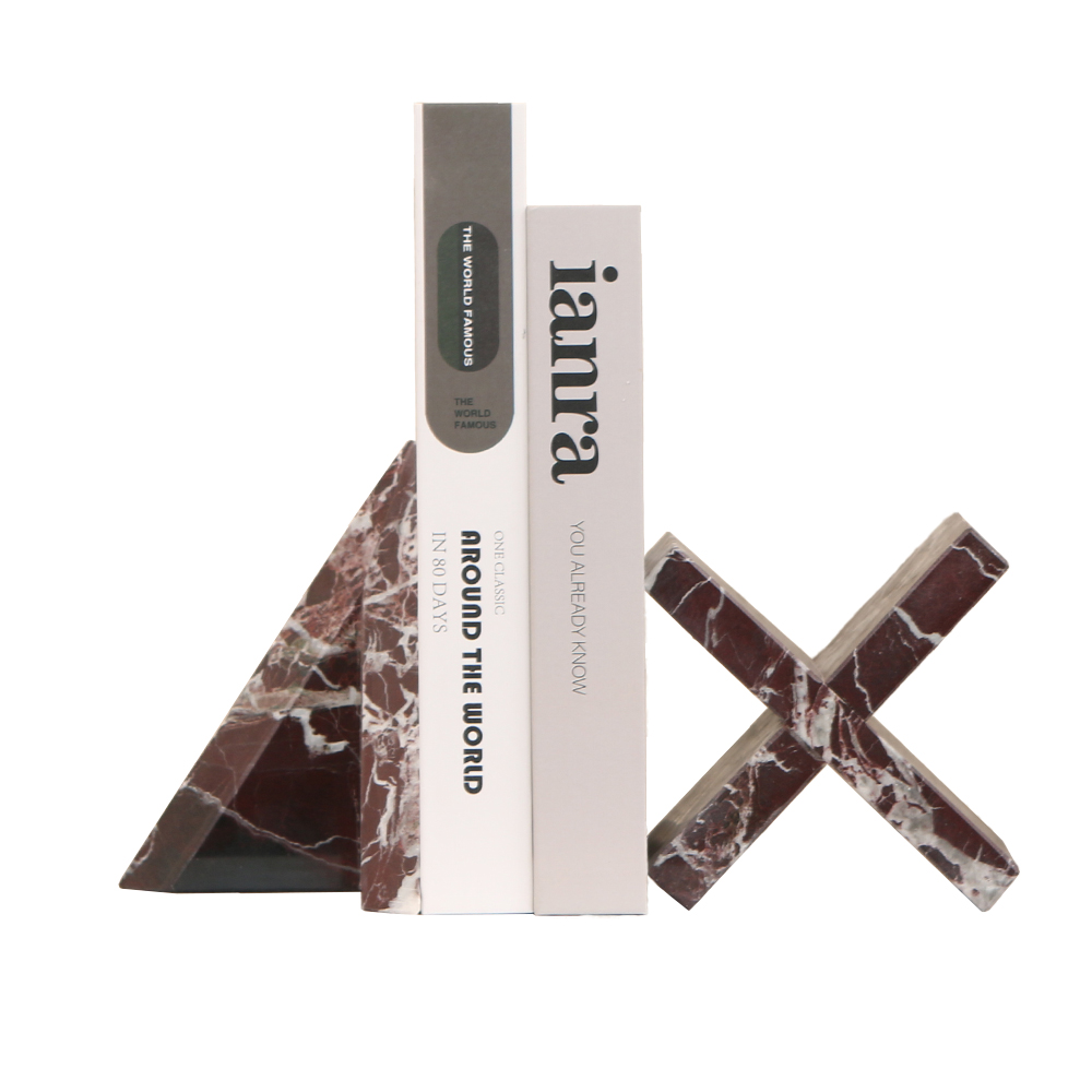 Rosso Marble Cone and Cross Bookend Set