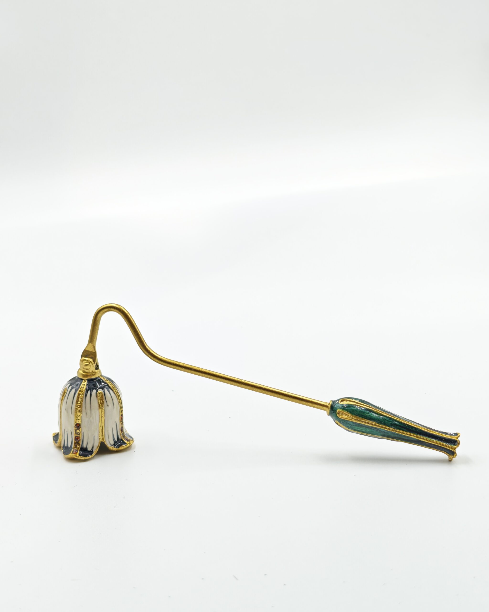 Tapered Brass Candle Snuffer with Green Handle