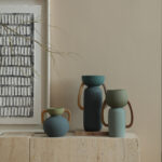 Two-Tone Ceramic Vase with Wooden Handles