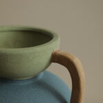 Two-Tone Ceramic Vase with Wooden Handles