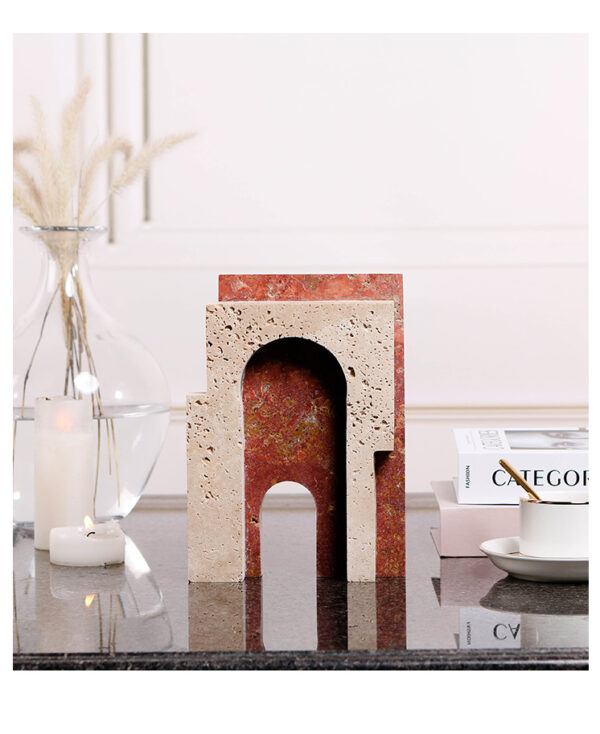Travertine and Red Marble Arch Sculpture