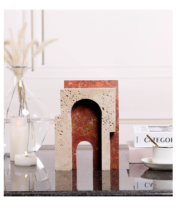 Travertine and Red Marble Arch Sculpture