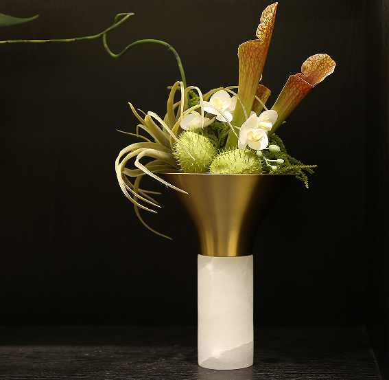 Selenite and Gold-Tone Flower Vase
